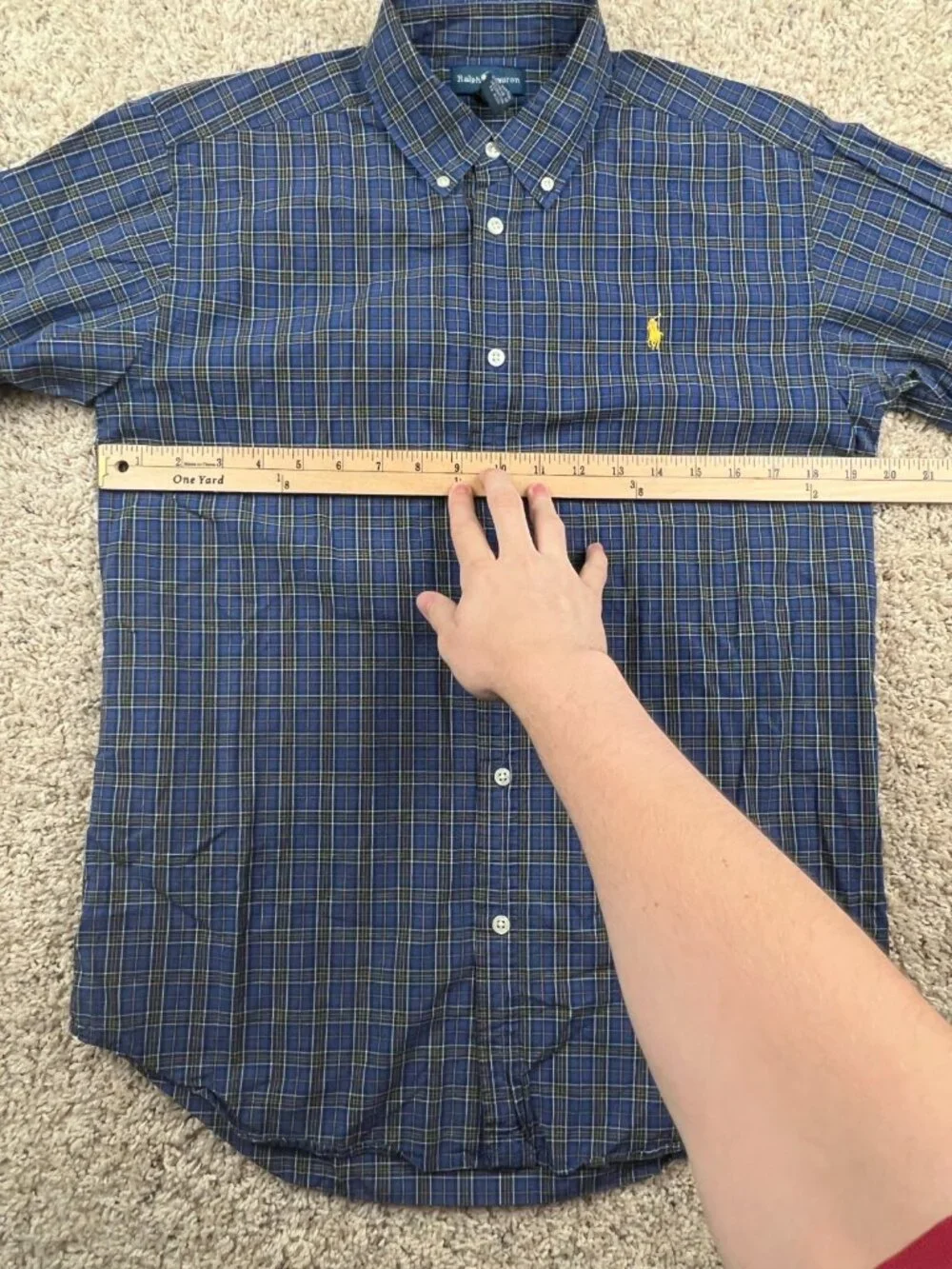 Ralph Lauren Blue Yellow Plaid Boys Size XL Button Up Cotton Casual Long Sleeve